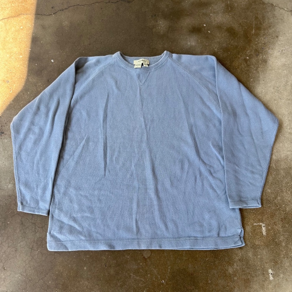 Eddie Bauer Sweater Womens Large Blue Excellent Cotton Raglan Crew Neck Knit